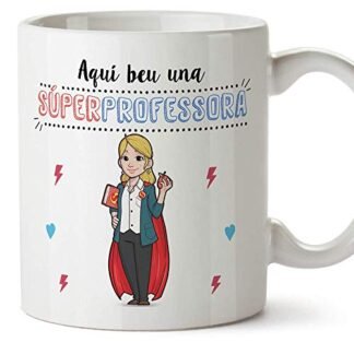 MUGFFINS Taza Profesora (En Catalán) "Aquí beu una Súper Professora" Taza Desayuno/Idea Regalo Día de la Tía. Cerámica 350 mL